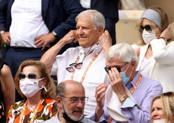 Jan Kodes of Czech Republic, twice winner at the French Open looks happy after the victory of countrywoman Barbora Krejcikova of Czech Republic in...
