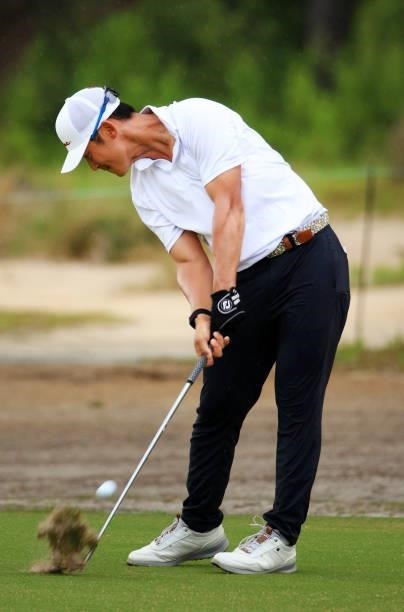 Tain Lee plays his shot on the 16th hole during the third round of the Palmetto Championship at Congaree on June 12, 2021 in Ridgeland, South...
