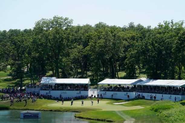 General view of the 17th green during the second round of the American Family Insurance Championship at University Ridge Golf Course on June 12, 2021...