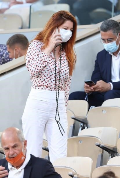 Helene Gremillon, wife of Julien Clerc attends day 13 of the 2021 Roland-Garros, French Open, a Grand Slam tennis tournament at Roland-Garros stadium...