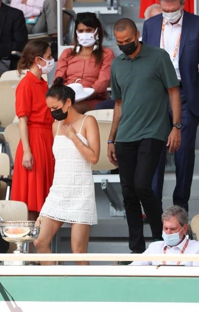 Tony Parker and his girlfriend Alize Lim attend day 13 of the 2021 Roland-Garros, French Open, a Grand Slam tennis tournament at Roland-Garros...