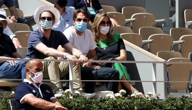 Ophelie Meunier and husband Mathieu Vergne attend day 13 of the 2021 Roland-Garros, French Open, a Grand Slam tennis tournament at Roland-Garros...