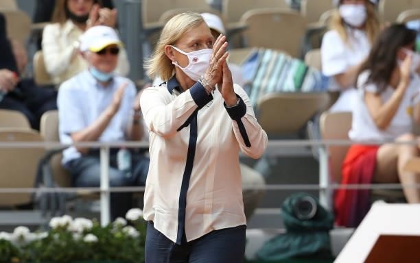 Trophy presenter Martina Navratilova during the trophy ceremony of the Women's Singles final on day 14 of the French Open 2021, Roland-Garros 2021,...