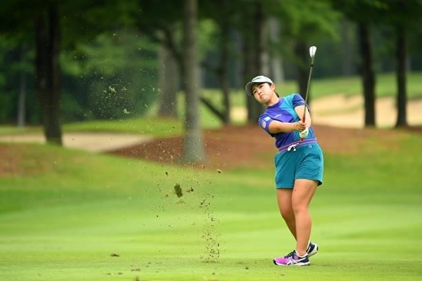 Miyuu Yamashita of Japan hits her third shot on the 12th hole during the final round of the Ai Miyazato Suntory Ladies Open at Rokko Kokusai Golf...