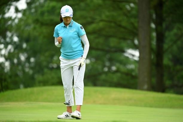 Mone Inami of Japan reacts on the 8th green during the final round of the Ai Miyazato Suntory Ladies Open at Rokko Kokusai Golf Club on June 13, 2021...