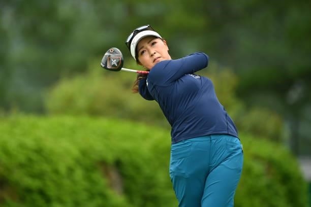 Serena Aoki of Japan hits her tee shot on the 13th hole during the final round of the Ai Miyazato Suntory Ladies Open at Rokko Kokusai Golf Club on...