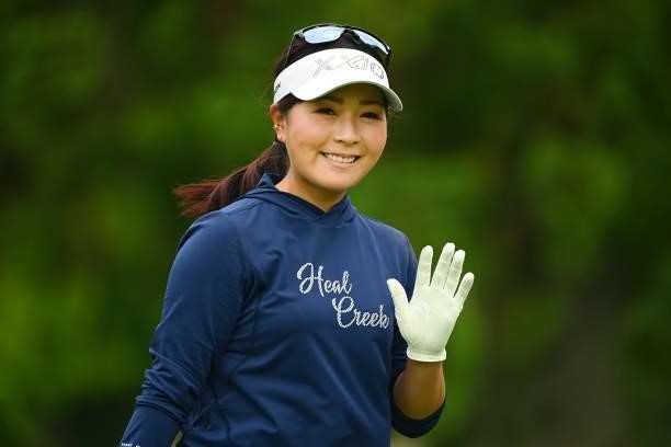 Serena Aoki of Japan waves on the 13th hole during the final round of the Ai Miyazato Suntory Ladies Open at Rokko Kokusai Golf Club on June 13, 2021...