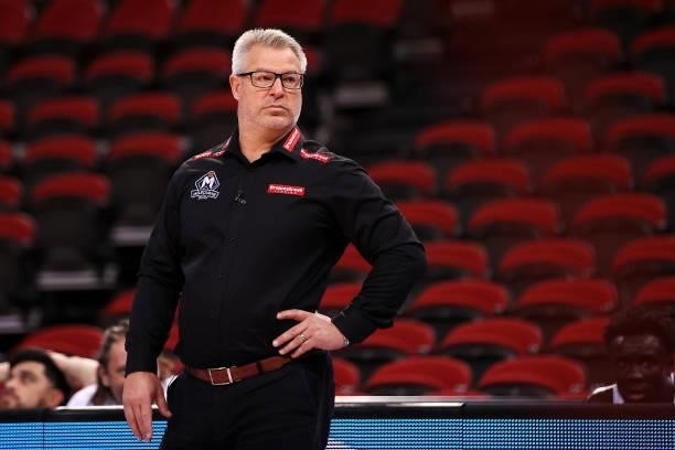 United coach Dean Vickerman watches on during game two of the NBL Semi-Final Series between the South East Melbourne Phoenix and Melbourne United at...