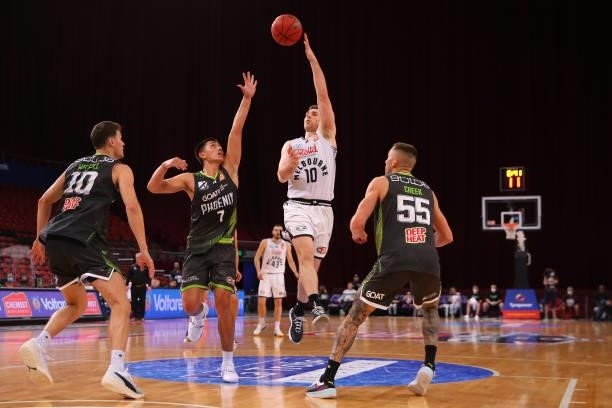 Mitch McCarron of United drives to the basket during game two of the NBL Semi-Final Series between the South East Melbourne Phoenix and Melbourne...