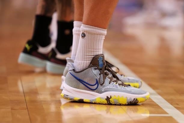 The shoes worn by Mason Peatling of Melbourne United are seen during game two of the NBL Semi-Final Series between the South East Melbourne Phoenix...