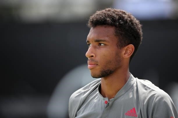 Felix Auger-Aliassime of Canada looks on during his semi-final match against Sam Querrey of United States of America during day 6 of the MercedesCup...