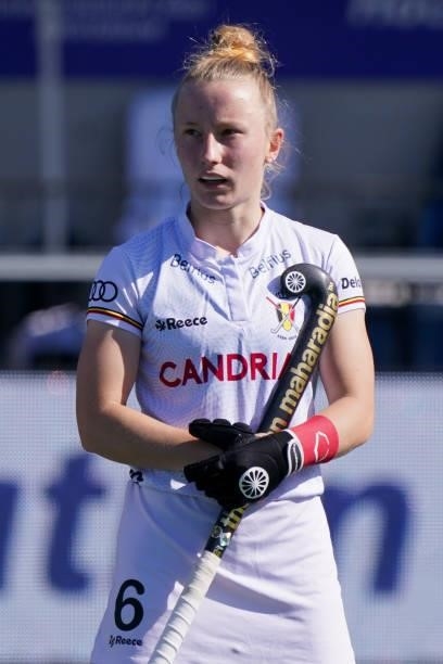 Charlotte Englebert of Belgium during the Euro Hockey Championships Women match between Belgium and Spain at Wagener Stadion on June 13, 2021 in...