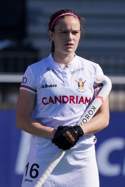 Tiphaine Duquesne of Belgium during the Euro Hockey Championships Women match between Belgium and Spain at Wagener Stadion on June 13, 2021 in...