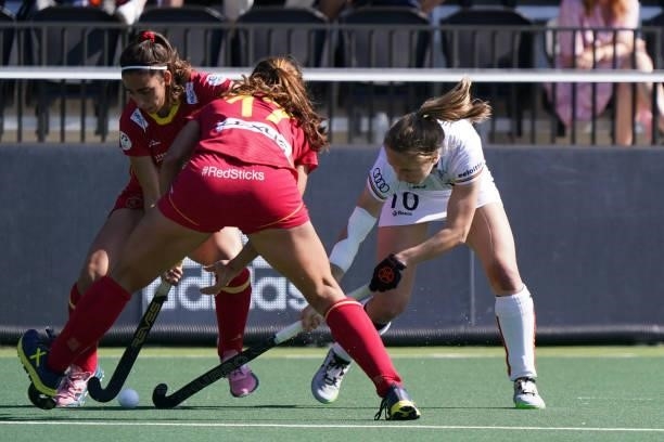 Louise Versavel of Belgium during the Euro Hockey Championships Women match between Belgium and Spain at Wagener Stadion on June 13, 2021 in...