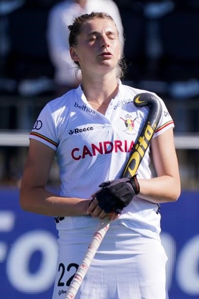 Stephanie Vanden Borre of Belgium during the Euro Hockey Championships Women match between Belgium and Spain at Wagener Stadion on June 13, 2021 in...