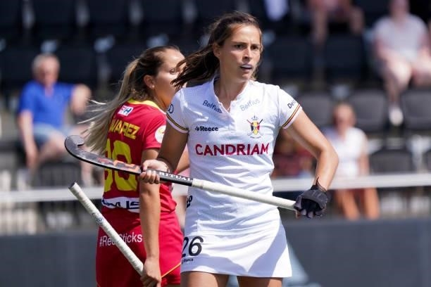 Lien Hillewaert of Belgium during the Euro Hockey Championships Women match between Belgium and Spain at Wagener Stadion on June 13, 2021 in...