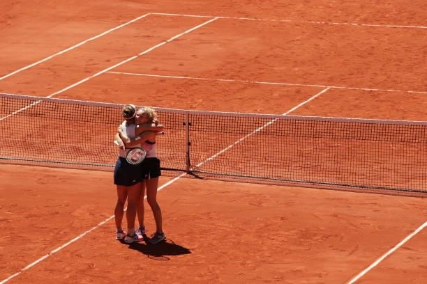 Barbora Krejcikova and Katerina Siniakova of The Czech Republic celebrate after winning their Women's Doubles Final match against Bethanie...
