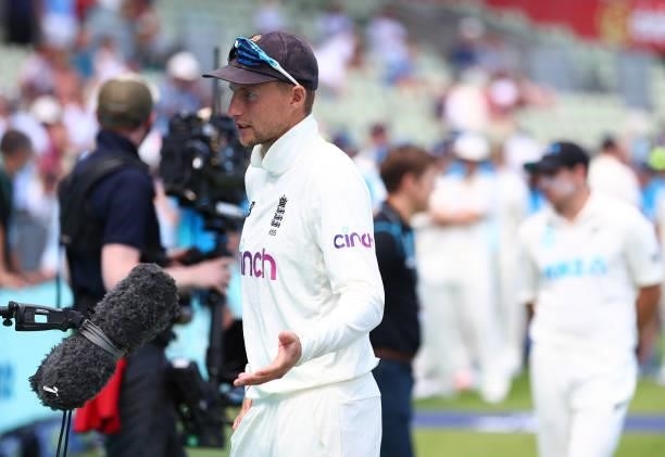Joe Root of England looks on following Day Four of the Second Test LV= Insurance Test Series match between England and New Zealand at Edgbaston on...