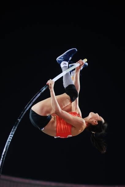 Li Ling of Zhejiang competes in the Women's Pole Vault on day one of 2021 Chinese National Athletics Championships & Tokyo Olympic Trials at Shangyu...