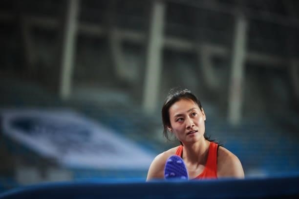 Li Ling of Zhejiang competes in the Women's Pole Vault on day one of 2021 Chinese National Athletics Championships & Tokyo Olympic Trials at Shangyu...