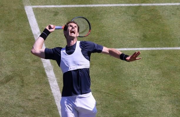 Sir Andy Murray of Great Britain in action on the practice courts during the cinch Championships 2021 at The Queen's Club on June 13, 2021 in London,...