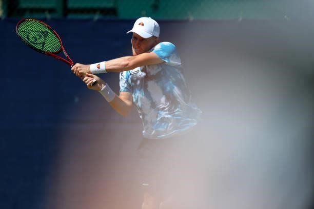 Luke Johnson of Great Britain in action during day 1 of the Nottingham Trophy at Nottingham Tennis Centre on June 13, 2021 in Nottingham, England.