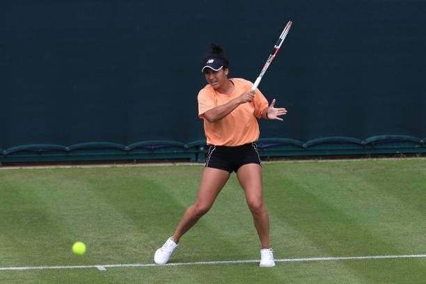 Heather Watson of Great Britain in a practice session during the Viking Classic Birmingham at Edgbaston Priory Club on June 13, 2021 in Birmingham,...