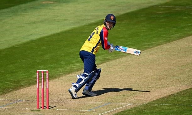 Will Buttleman of Essex hits runs during the Vitality T20 Blast match between Glamorgan and Essex at Sophia Gardens on June 13, 2021 in Cardiff,...