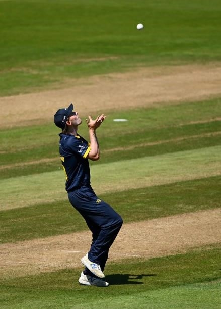 Nick Selman of Glamorgan takes the catch to dismiss Tom Westley of Essex during the Vitality T20 Blast match between Glamorgan and Essex at Sophia...