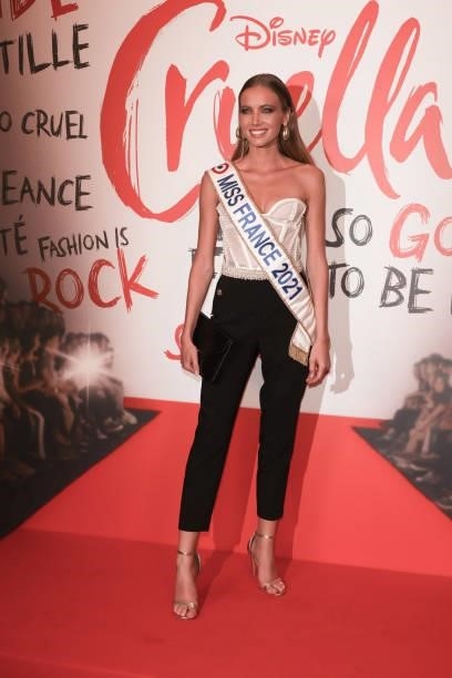 Miss france Amandine Petit attends the “Cruella” Paris Gala Screening at cinema Le Grand Rex on June 11, 2021 in Paris, France.