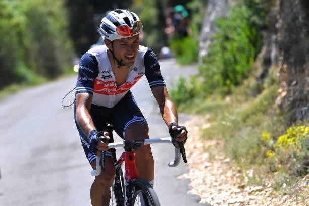 Gianluca Brambilla of Italy and Team Trek - Segafredo in breakaway during the 45th La Route d'Occitanie - La Depeche Du Midi 2021, Stage 4 a 151,2km...