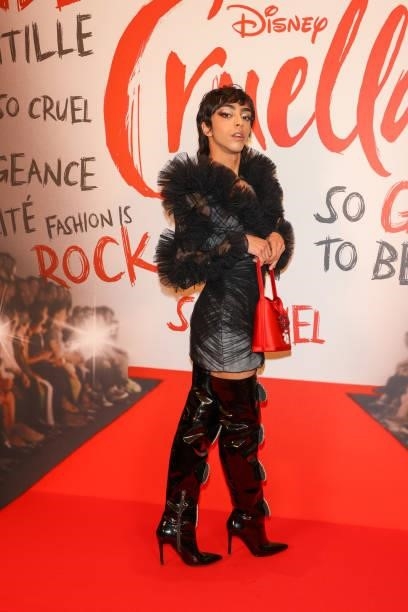 Bilal Hassani attends the “Cruella” Paris Gala Screening at cinema Le Grand Rex on June 11, 2021 in Paris, France.