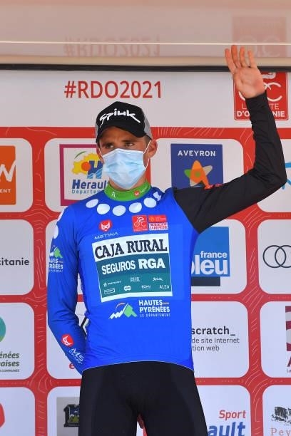 Alvaro Cuadros Morata of Spain and Team Caja Rural-Seguros RGA Blue Mountain Jersey celebrates at podium during the 45th La Route d'Occitanie - La...