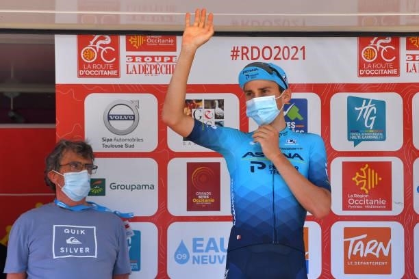 Óscar Rodriguez Garaikoetxea of Spain and Team Astana – Premier Tech 3rd GC celebrates at podium during the 45th La Route d'Occitanie - La Depeche Du...