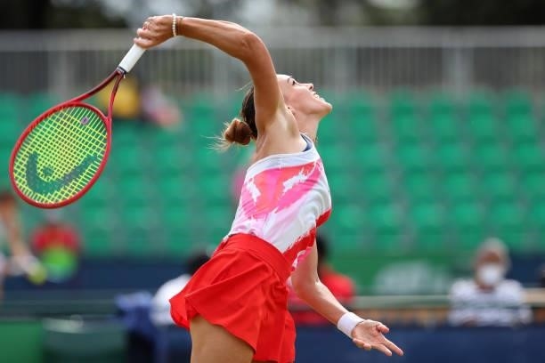 Nuria Parrizas-Diaz of Spain during day 1 of the Nottingham Trophy at Nottingham Tennis Centre on June 13, 2021 in Nottingham, England.