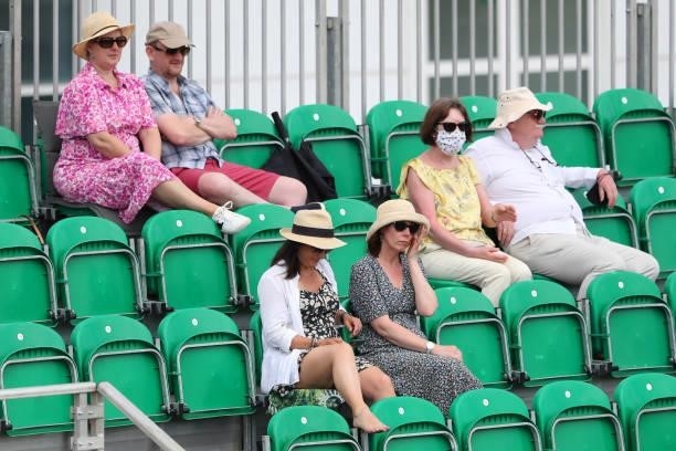 Socially-Distanced fans look on during day 1 of the Nottingham Trophy at Nottingham Tennis Centre on June 13, 2021 in Nottingham, England.