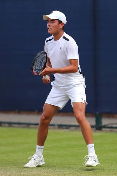 Lui Maxted of Great Britain in action during day 1 of the Nottingham Trophy at Nottingham Tennis Centre on June 13, 2021 in Nottingham, England.