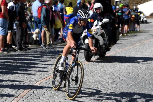 Mattia Cattaneo of Italy and Team Deceuninck - Quick-Step in breakaway during the 84th Tour de Suisse 2021, Stage 8 a 159,5km stage from Andermatt to...