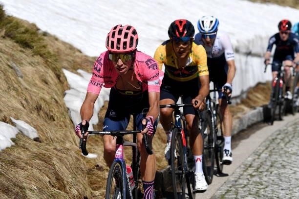 Rigoberto Uran Uran of Colombia and Team EF Education - Nippo & Richard Carapaz of Ecuador and Team INEOS Grenadiers yellow leader jersey during the...