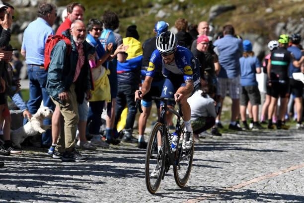 Mattia Cattaneo of Italy and Team Deceuninck - Quick-Step in breakaway during the 84th Tour de Suisse 2021, Stage 8 a 159,5km stage from Andermatt to...