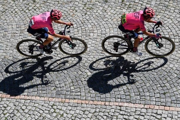Neilson Powless of United States & Rigoberto Uran Uran of Colombia and Team EF Education - Nippo in breakaway during the 84th Tour de Suisse 2021,...