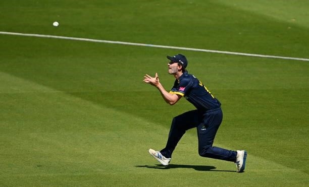 Nick Selman of Glamorgan takes the catch to dismiss Will Buttleman of Essex during the Vitality T20 Blast match between Glamorgan and Essex at Sophia...