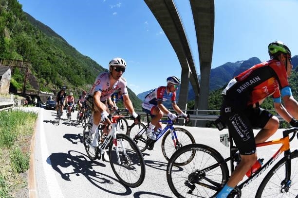 Nans Peters of France and AG2R Citröen Team & Fabien Doubey of France and Team Total Direct Energie during the 84th Tour de Suisse 2021, Stage 8 a...