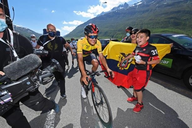 Richard Carapaz of Ecuador and Team INEOS Grenadiers yellow leader jersey during the 84th Tour de Suisse 2021, Stage 8 a 159,5km stage from Andermatt...