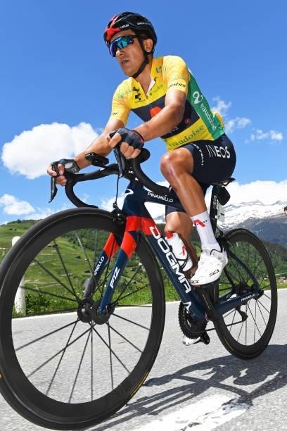 Richard Carapaz of Ecuador and Team INEOS Grenadiers yellow leader jersey during the 84th Tour de Suisse 2021, Stage 8 a 159,5km stage from Andermatt...