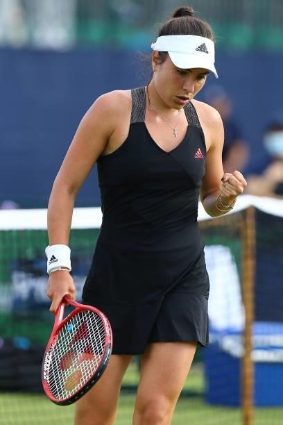 Elena Gabriela Ruse of Romania celebrates during day 1 of the Nottingham Trophy at Nottingham Tennis Centre on June 13, 2021 in Nottingham, England.