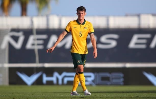 Dylan Ryan of Australia looks on during a International Friendly match between Mexico and Australia at Marbella Municipal Stadium on June 12, 2021 in...