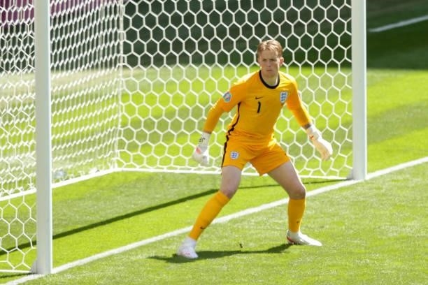 Jordan Pickford of England during the UEFA Euro 2020 Championship Group D match between England and Croatia on June 13, 2021 in London, England.