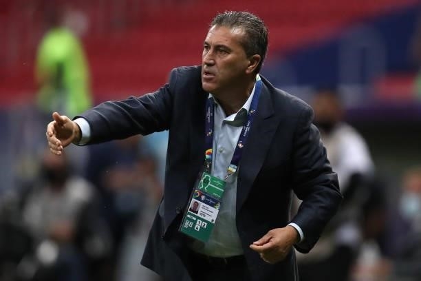Head coach of Venezuela José Peseiro gestures during a Group B match between Brazil and Venezuela as part of Copa America 2021 at Mane Garrincha...