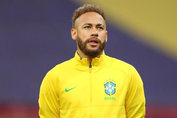 Neymar Jr. Of Brazil looks on before a Group B match between Brazil and Venezuela as part of Copa America 2021 at Mane Garrincha Stadium on June 13,...